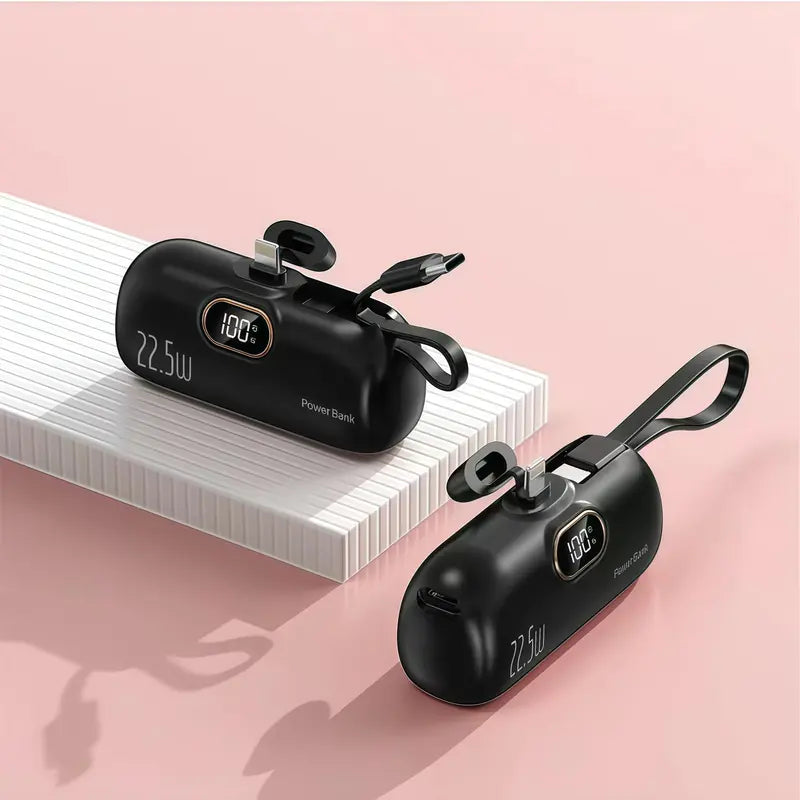 🪫→🔋No More Extra Cables! 5000mAh Mini Capsule 22.5W Fast Power Bank