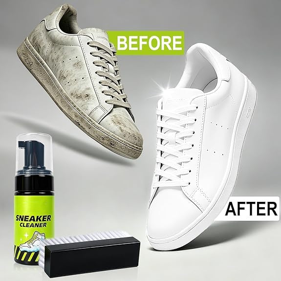 👟✨ Premium Foam Sneaker Cleaning Kit 100ml, Non-Bleach Cleaner for White Shoes, Canvas, Mesh & Leather, Includes Brush, Towel & Wipe