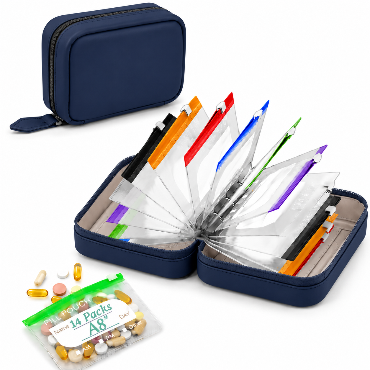 🔥 49% OFF | Waterproof Pill Organizer Binder – 14 Reusable Color-Coded Travel Pouches