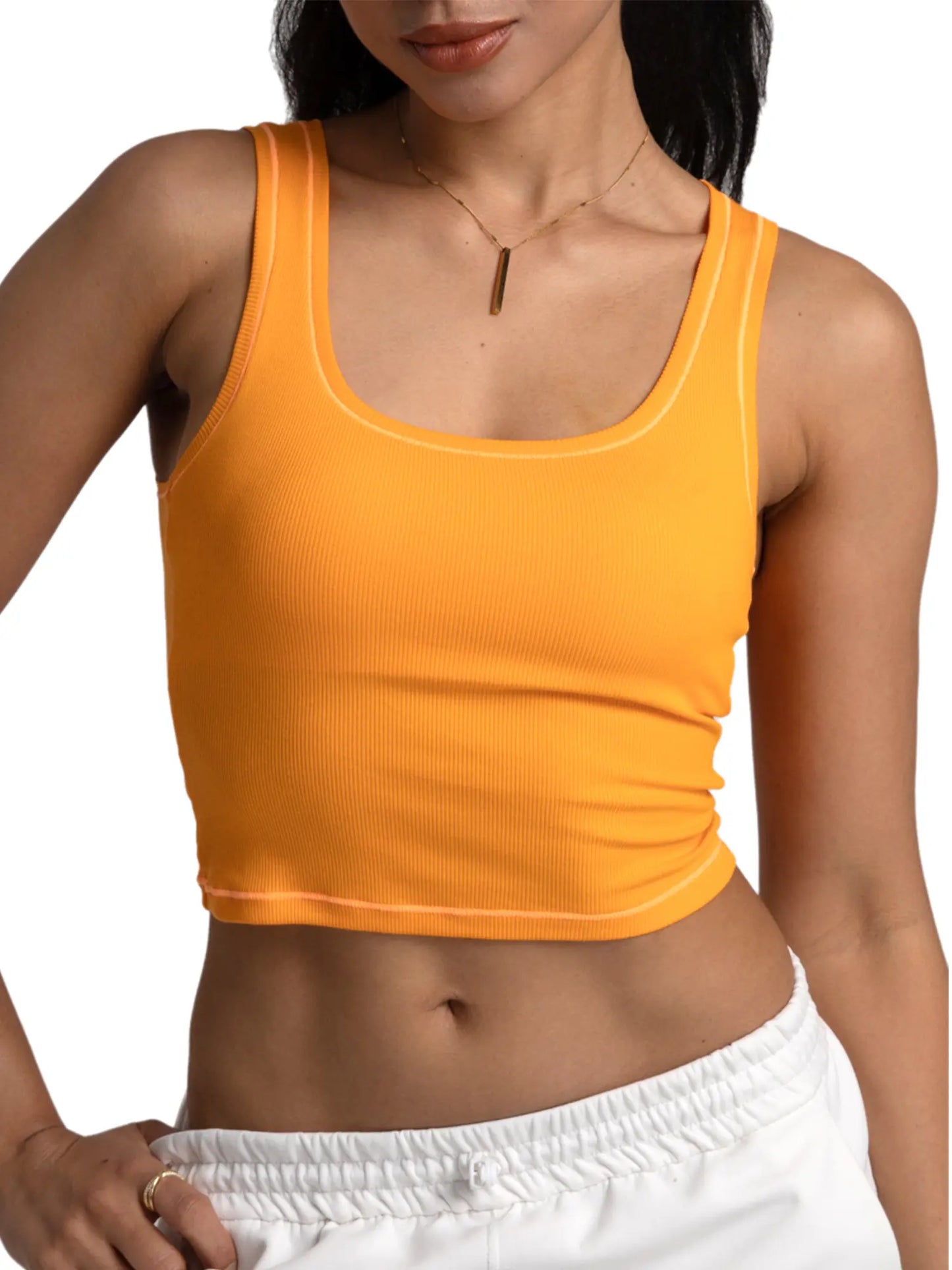 Women Rib Tank Top Padded Workout Crop Top