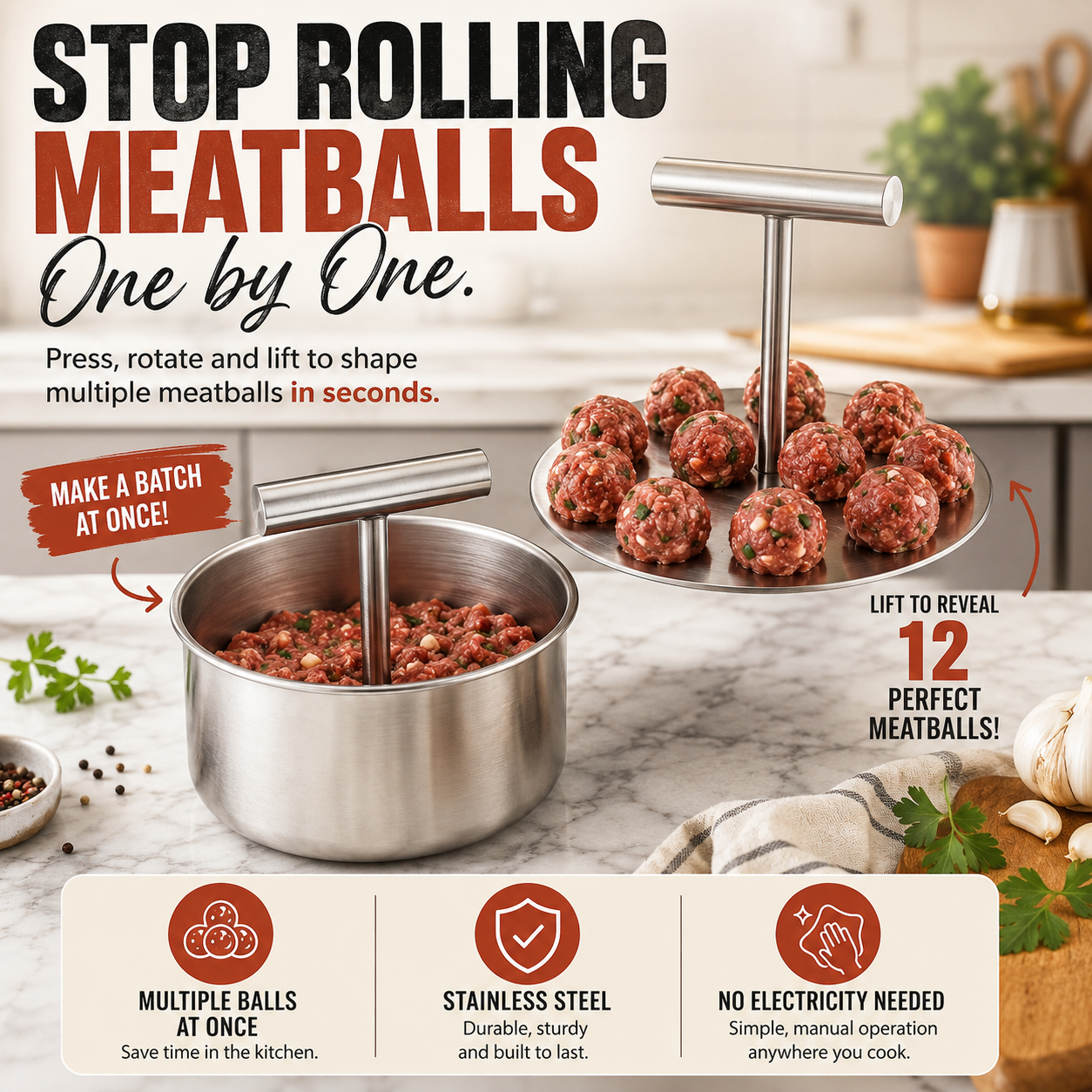 🔥 49% OFF Limited-Time Deal | 🍝 Stainless Steel Multi-Meatball Maker – Make 6 or 12 at Once