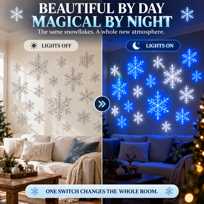 💙 WINTER WONDERLAND FAVORITE | Blue & White LED Snowflake Lights 12Pcs Set – Christmas Wall Decor for Living Rooms & Bedrooms