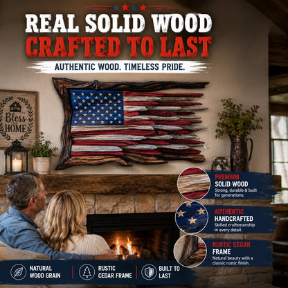 🇺🇸 Handcrafted 3D Wooden American Flag Wall Art | Rustic Patriotic Home Decor