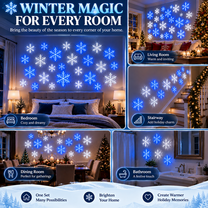 💙 WINTER WONDERLAND FAVORITE | Blue & White LED Snowflake Lights 12Pcs Set – Christmas Wall Decor for Living Rooms & Bedrooms