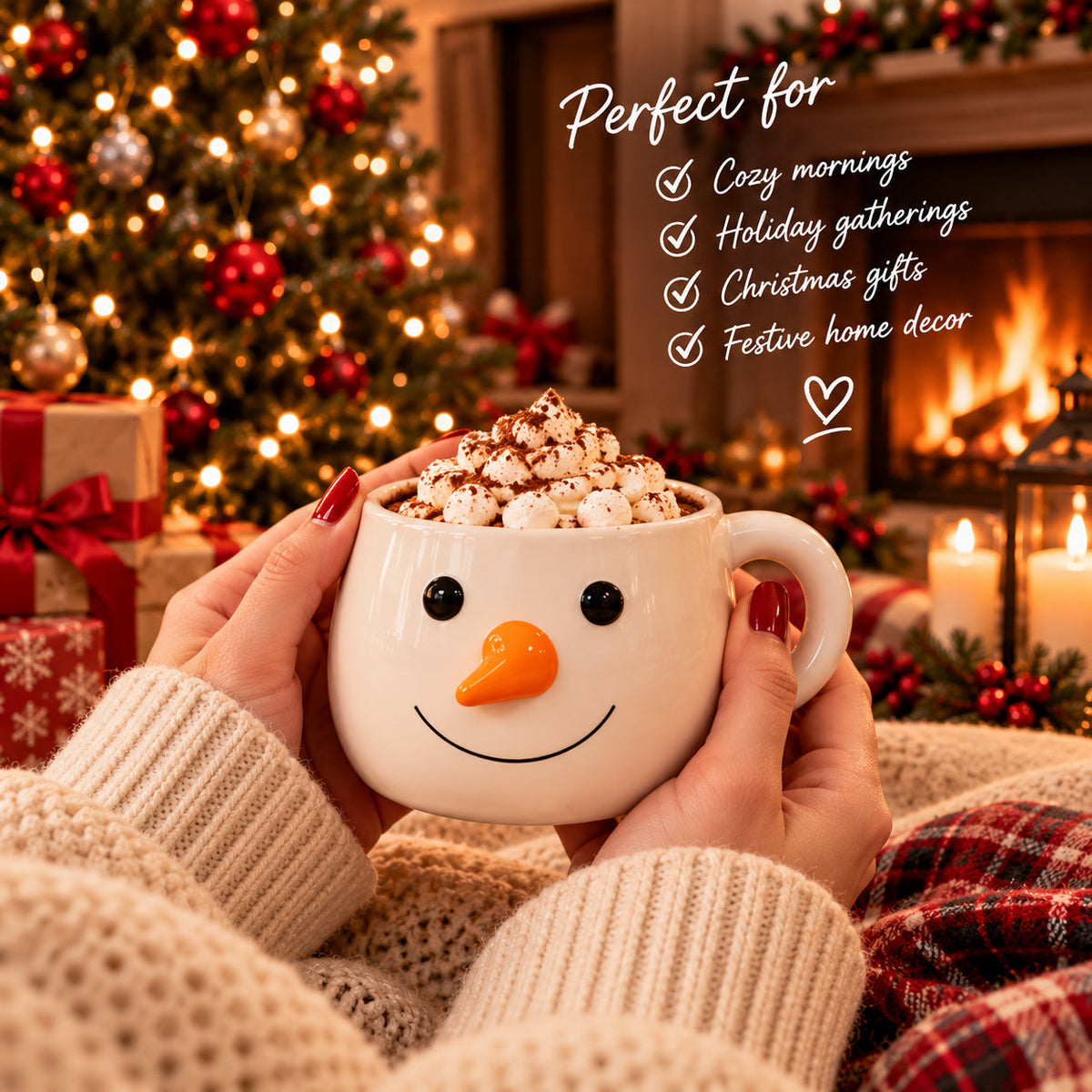 ☃️ Christmas Snowman Mug Set | 4 Ceramic Mugs with Display Stand