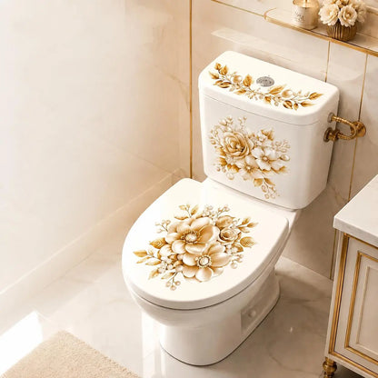 🔥 Limited-Time 49% OFF 🌸 Golden Floral Toilet Stickers – Pearl-Inspired Bathroom Decals