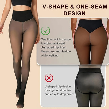 Women's Fleece-Lined Sheer-Look Tights – High-Waist 200G Winter Pantyhose