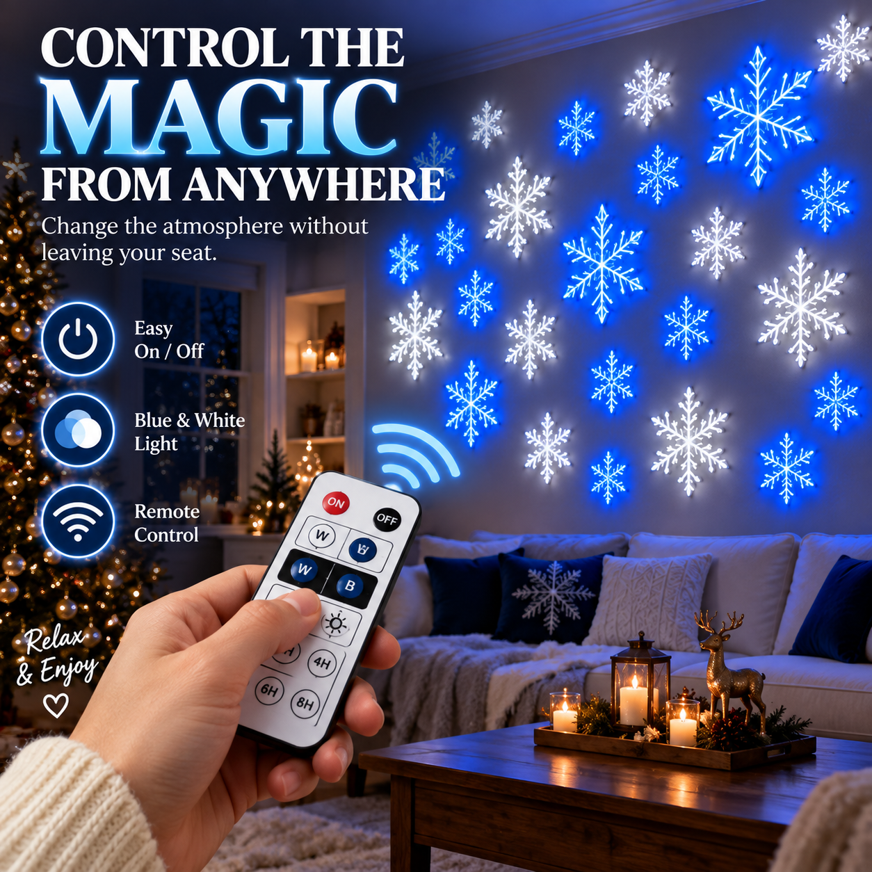 💙 WINTER WONDERLAND FAVORITE | Blue & White LED Snowflake Lights 12Pcs Set – Christmas Wall Decor for Living Rooms & Bedrooms