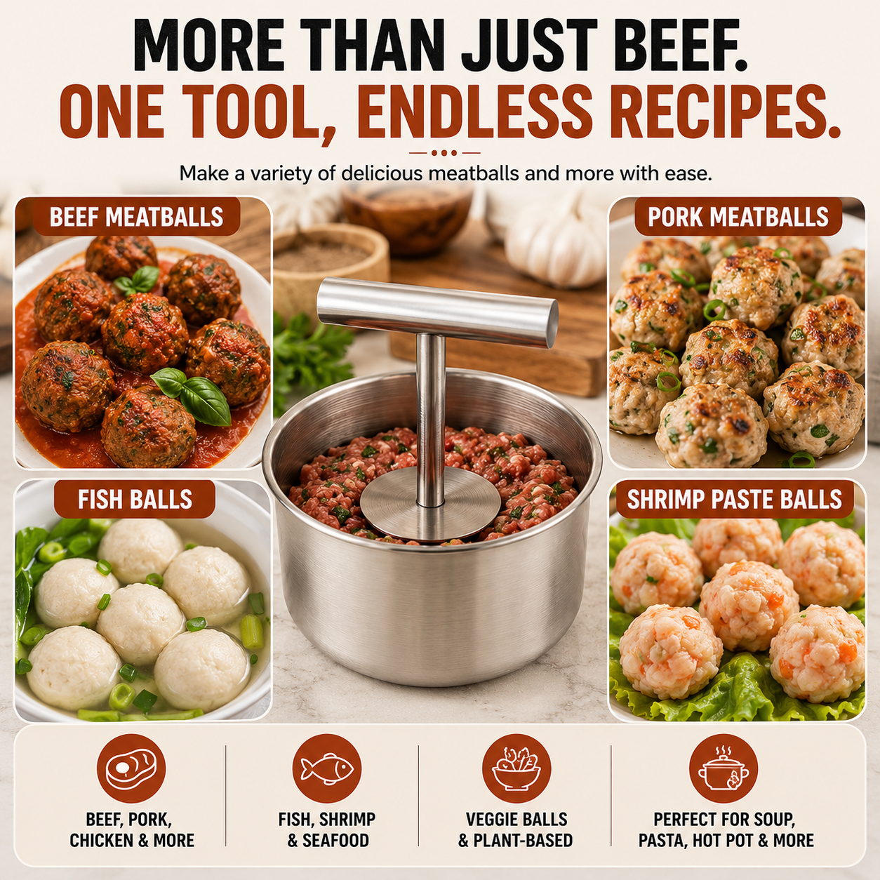 🔥 49% OFF Limited-Time Deal | 🍝 Stainless Steel Multi-Meatball Maker – Make 6 or 12 at Once