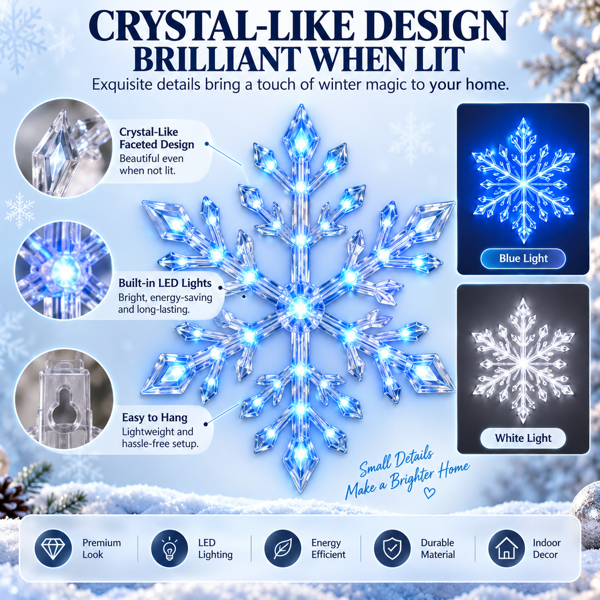 💙 WINTER WONDERLAND FAVORITE | Blue & White LED Snowflake Lights 12Pcs Set – Christmas Wall Decor for Living Rooms & Bedrooms