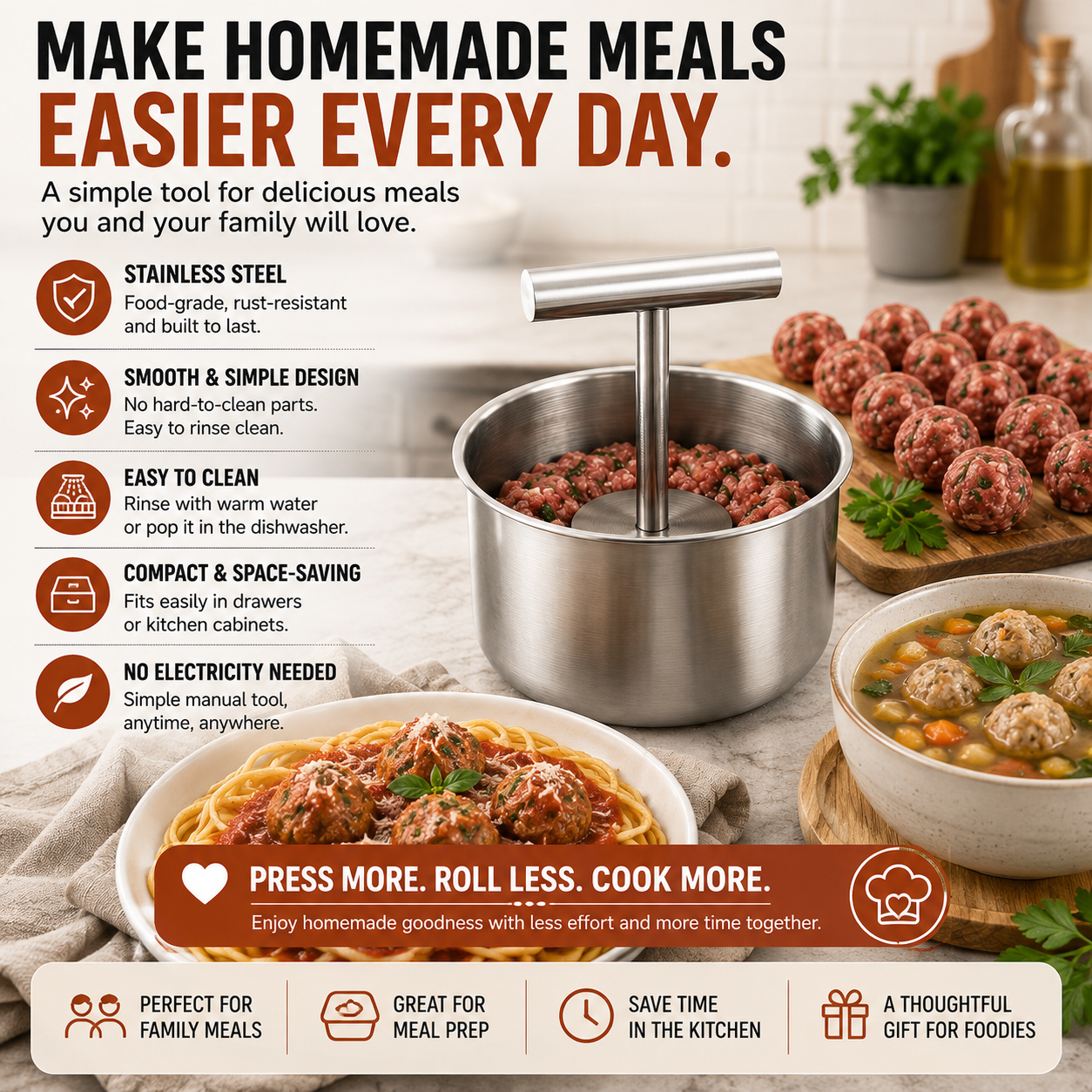 🔥 49% OFF Limited-Time Deal | 🍝 Stainless Steel Multi-Meatball Maker – Make 6 or 12 at Once