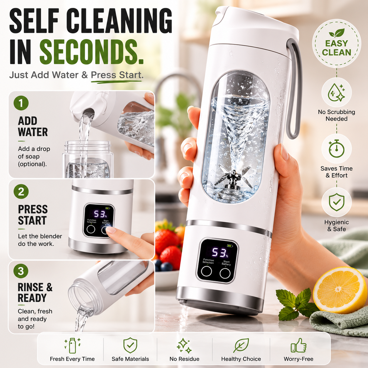 🔥Limited-Time 50% OFF🔥Portable USB Blender with LED Display - Perfect for Smoothies & Juices