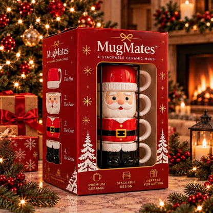 ☃️ Christmas Snowman Mug Set | 4 Ceramic Mugs with Display Stand