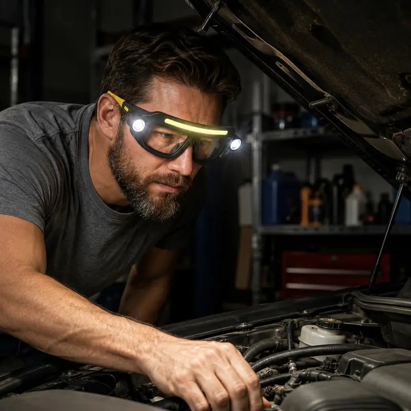 🔥 Limited-Time 49% OFF- LED Glasses Headlamp 👓💡Hand-Wave Sensor, 5 Modes, IPX4 Waterproof
