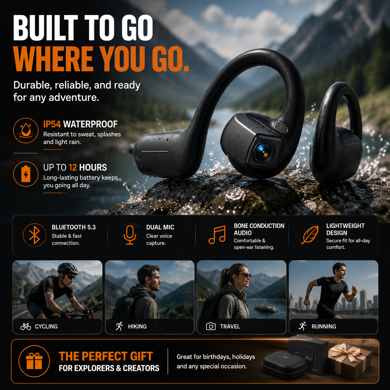 🔥 49% OFF Limited Offer - 8MP Smart Camera Open-Ear Headset – EIS Video, AI Assistance & 12H Battery