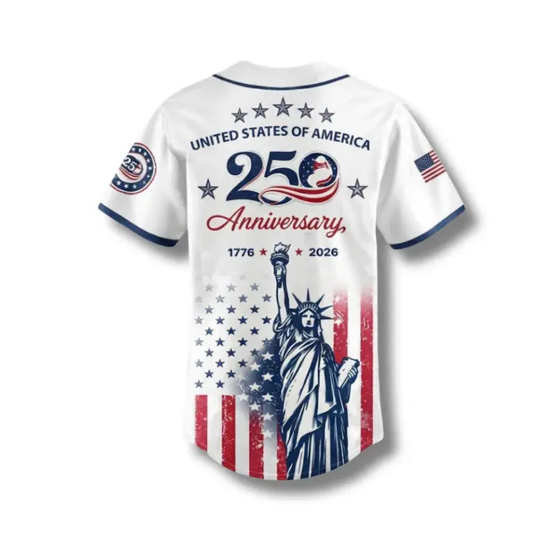 Men's USA 250th Anniversary Baseball Jersey - Patriotic Statue Print Fashion Apparel