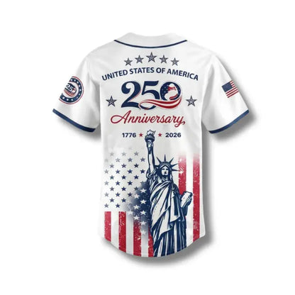 Men's USA 250th Anniversary Baseball Jersey - Patriotic Statue Print Fashion Apparel