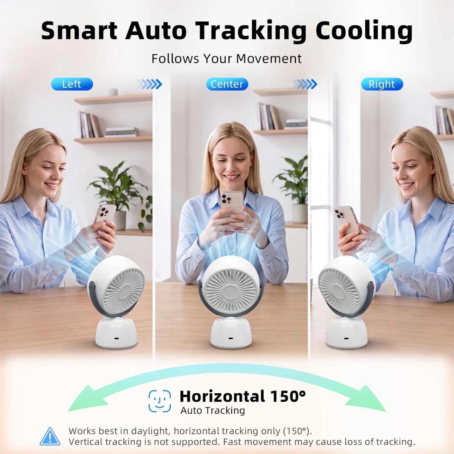 🌀Smart Head Tracking Fan ✨ Rechargeable 200-Speed Personal Cooling Fan with Ambient Light