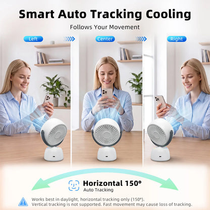 🌀Smart Head Tracking Fan ✨ Rechargeable 200-Speed Personal Cooling Fan with Ambient Light
