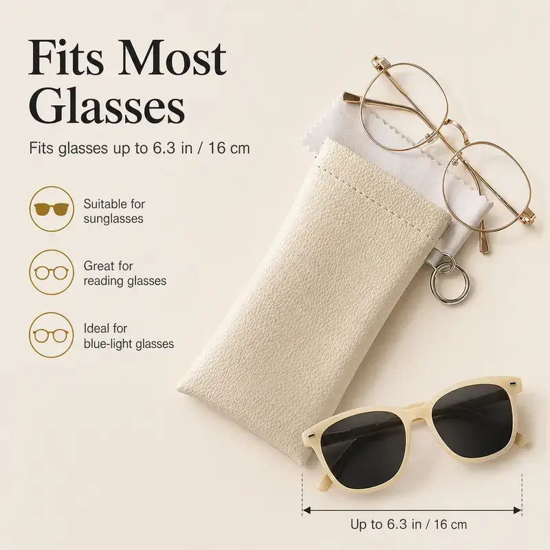 📢Best Seller🔥Spring-Open PU Leather Sunglasses Pouch 👓| Portable Eyeglass Case with Keychain