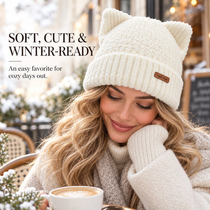 Cute Cat Ear Knit Beanie – Cozy Winter Hat for Women