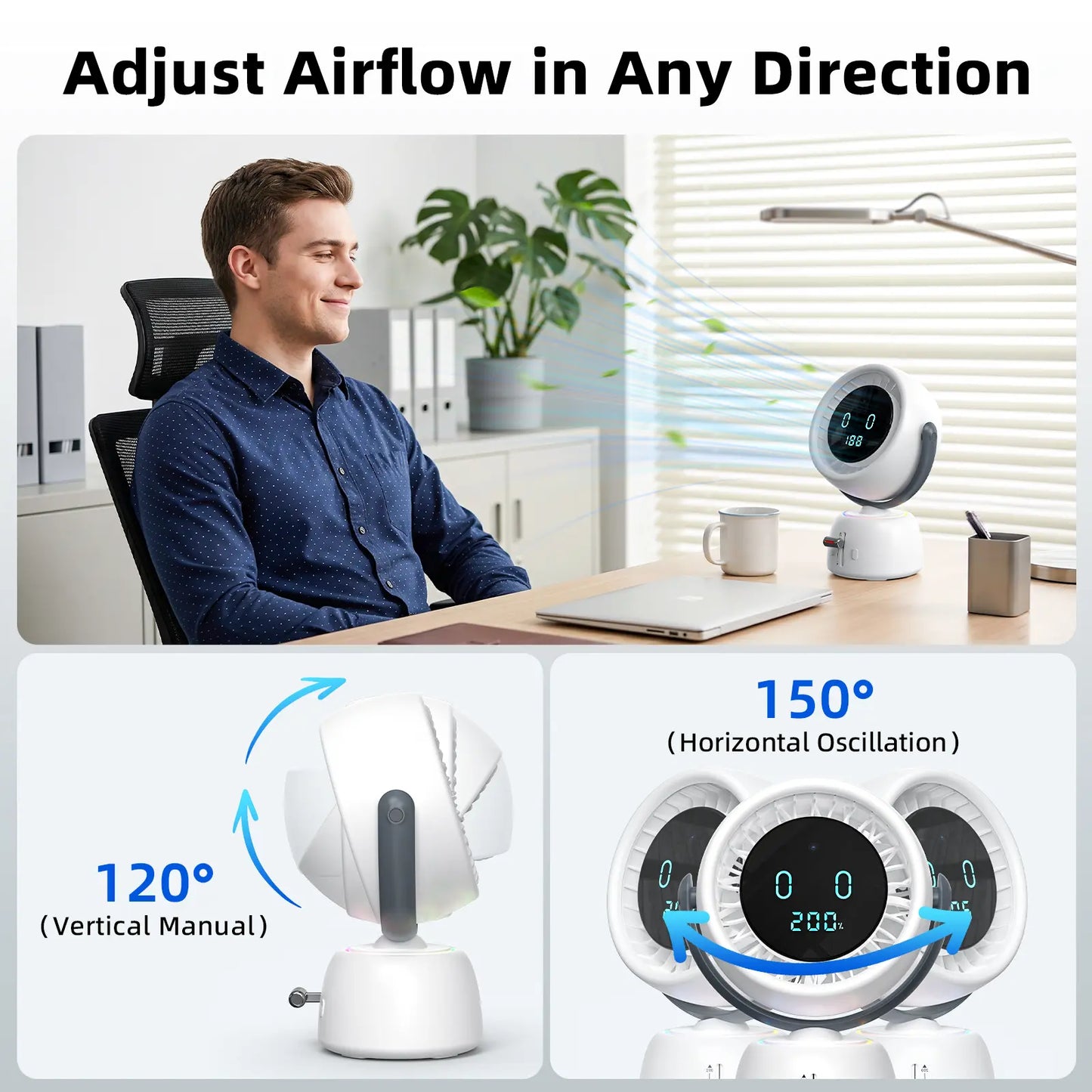 🌀Smart Head Tracking Fan ✨ Rechargeable 200-Speed Personal Cooling Fan with Ambient Light