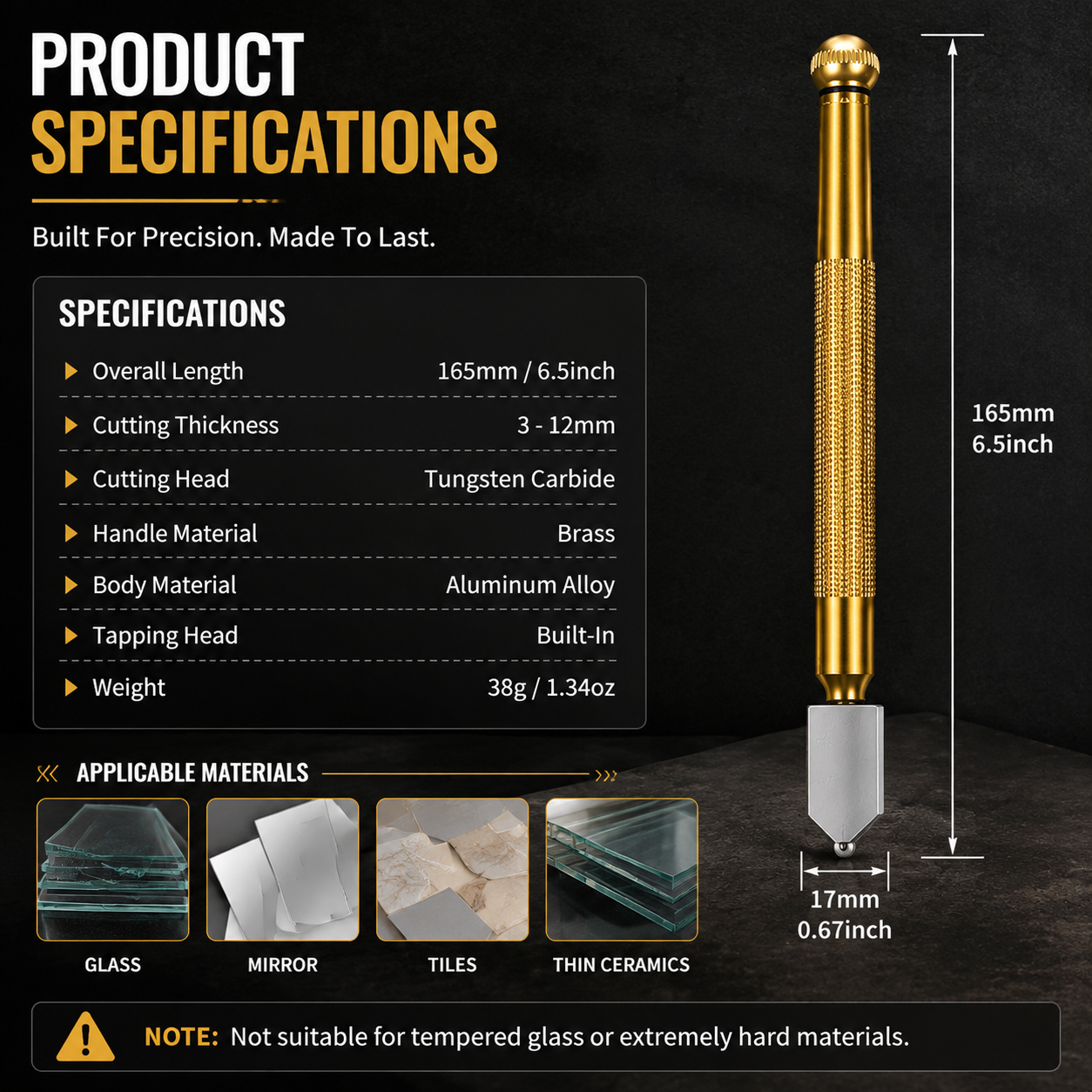 🔥 Limited-Time 49% OFF🛠️ Precision Brass Glass Cutter | Carbide Wheel & Tapping Head ✨