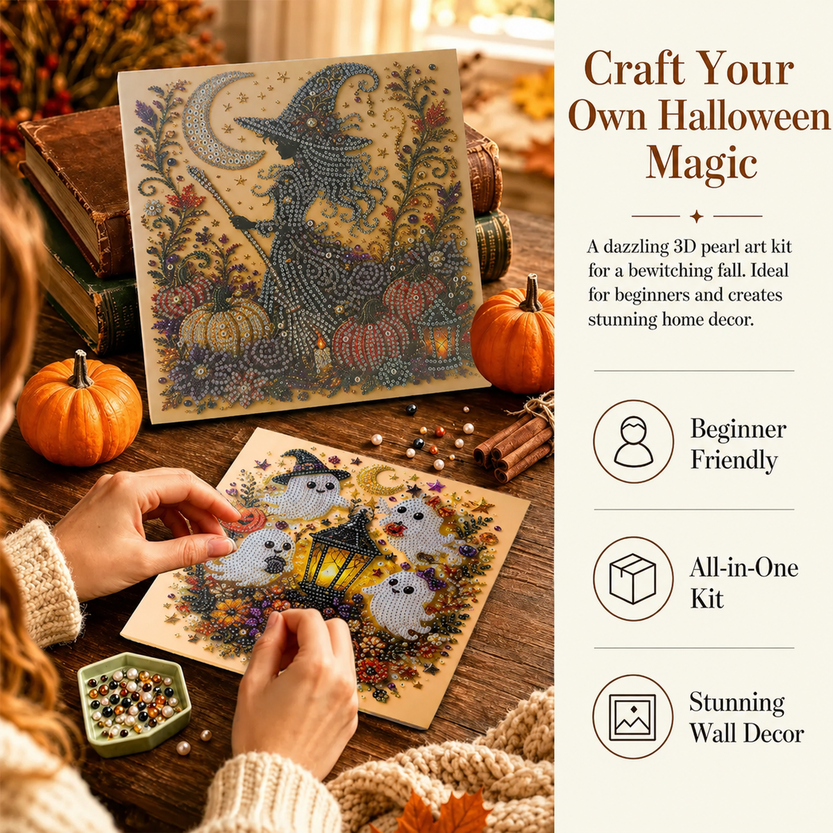 🔥Limited-time 49% off🔥👻 Halloween 3D Diamond Painting Kit ✨ DIY Crystal Bead Canvas Craft