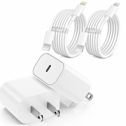 🔥LAST DAY 49% OFF🔥🔌 2-Pack 20W USB-C PD Fast Charger Set ⚡ 6.56 FT Long Charging Cable