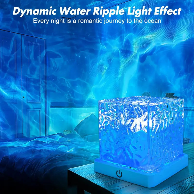 💕49% OFF🔥 Crystal Water Ripple Projector Lamp ✨🌊16-Color Ocean Wave Night Light