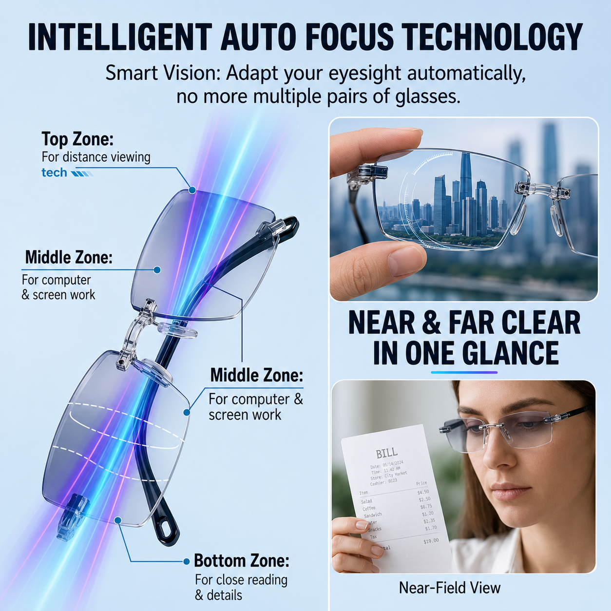 🔥 Limited-Time 49% OFF 👓 Rimless Photochromic Reading Glasses | 💎 Diamond-Cut Lightweight Design