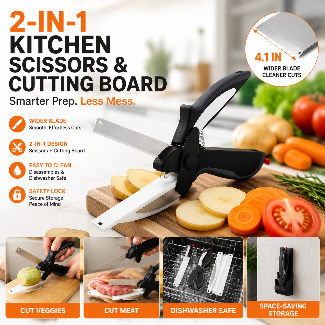 🥗 2-in-1 Kitchen Scissors & Cutting Board | Upgraded Wide Blade Food Prep Tool