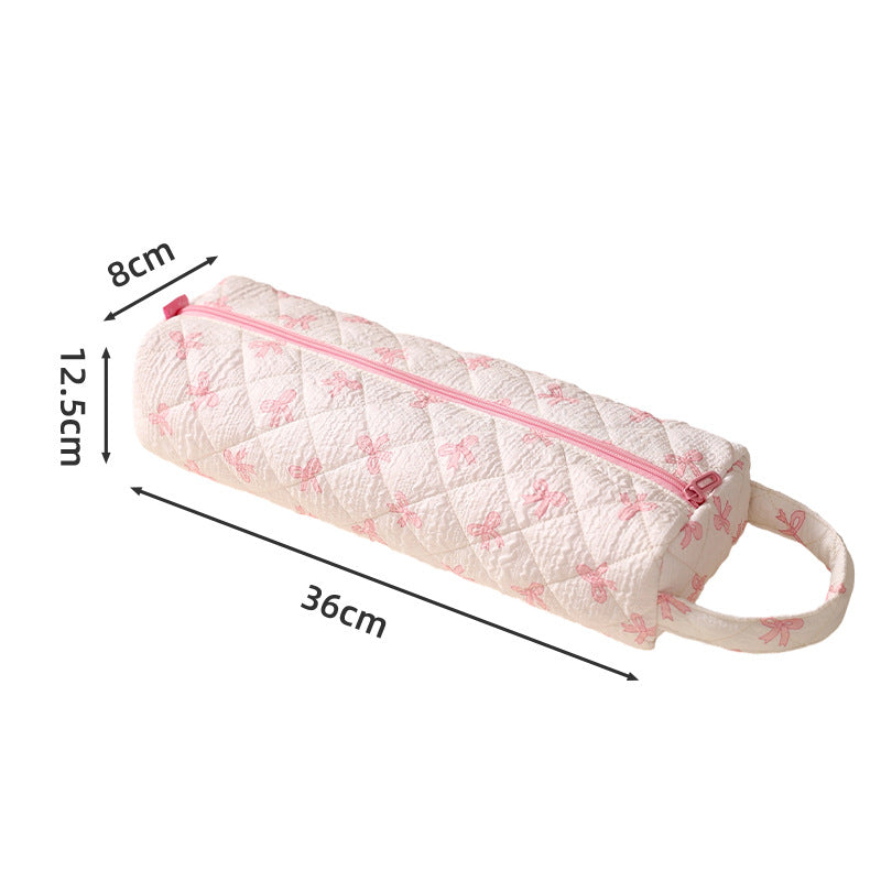 🔥LAST DAY 49% OFF👝 Quilted Cylinder Makeup Bag | 🎀 Cute Travel Toiletry Pouch with Handle
