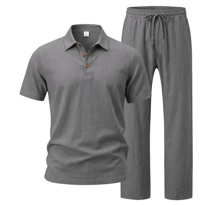 Hot Sales 🔥👕Men Linen Polo 2 Piece Outfit,🌴 Summer Shorts & Long Pants Suit🩳  👖