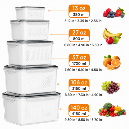 5 Pack Stackable Fridge Organizers with Removable Colander