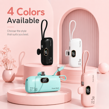 🪫→🔋No More Extra Cables! 5000mAh Mini Capsule 22.5W Fast Power Bank