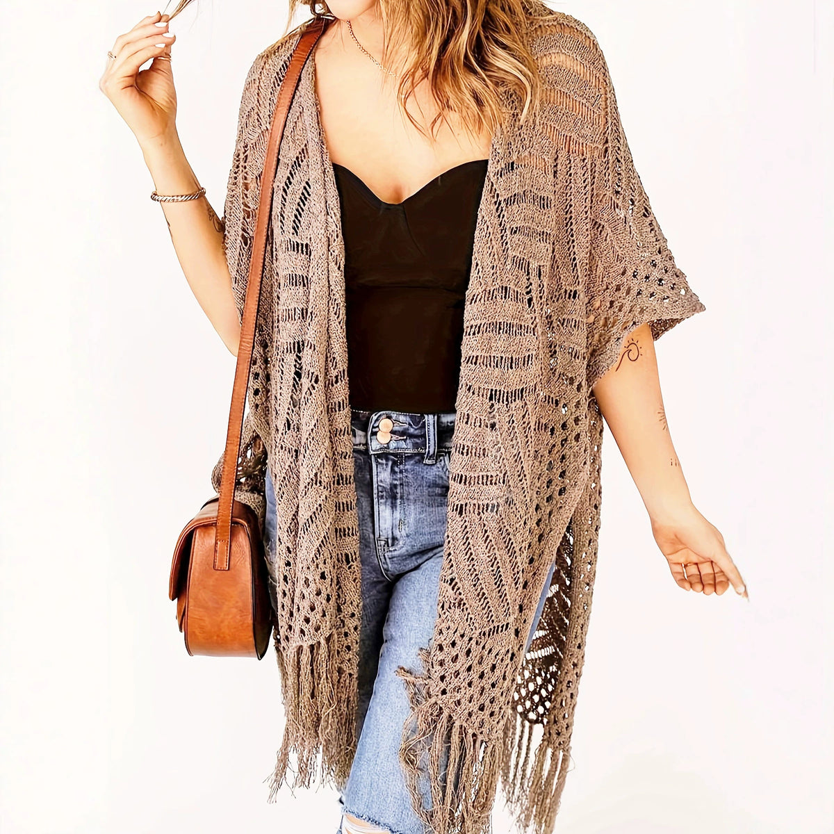 🔥 Limited-Time 49% OFF🏖️ Women's Boho Crochet Fringe Cardigan 🌿 Lightweight Summer Kimono