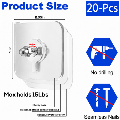 🔥49% OFF💪Drill‑Free Self‑Adhesive Wall Hooks｜Heavy‑Duty Waterproof Sticky Hooks