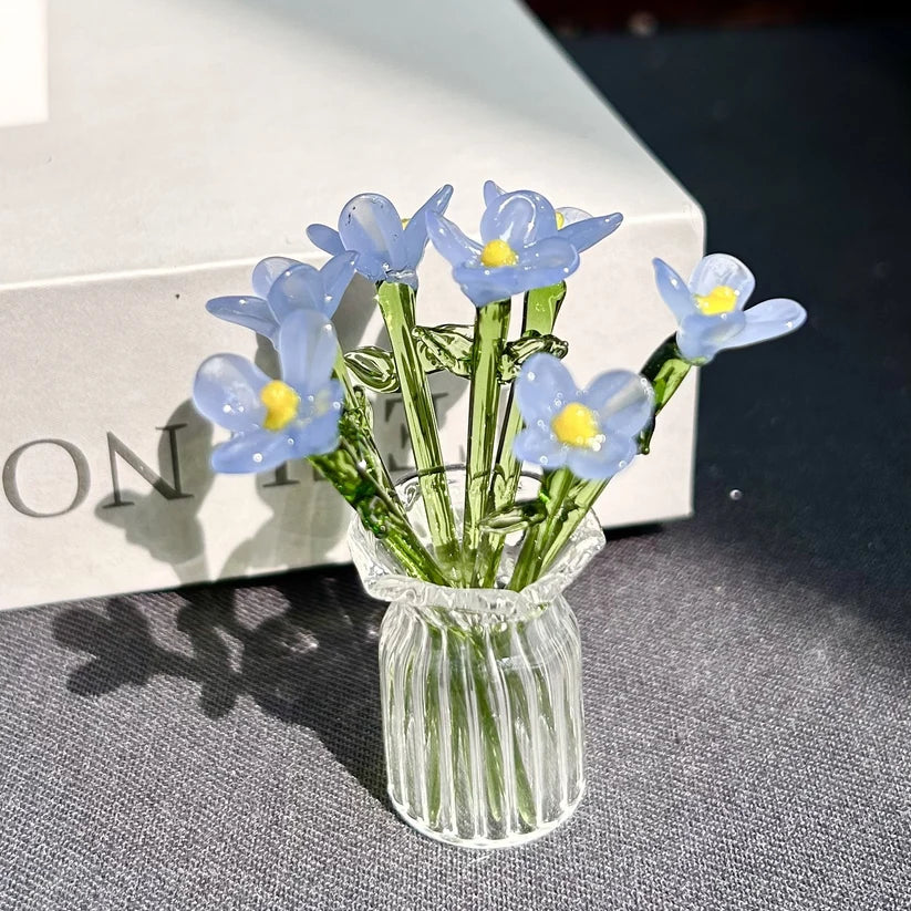 🏺 Handcrafted Mini Glass Flower Set | 7 Flowers & 1 Vase🌷 DIY Eternal Floral Desktop Ornament