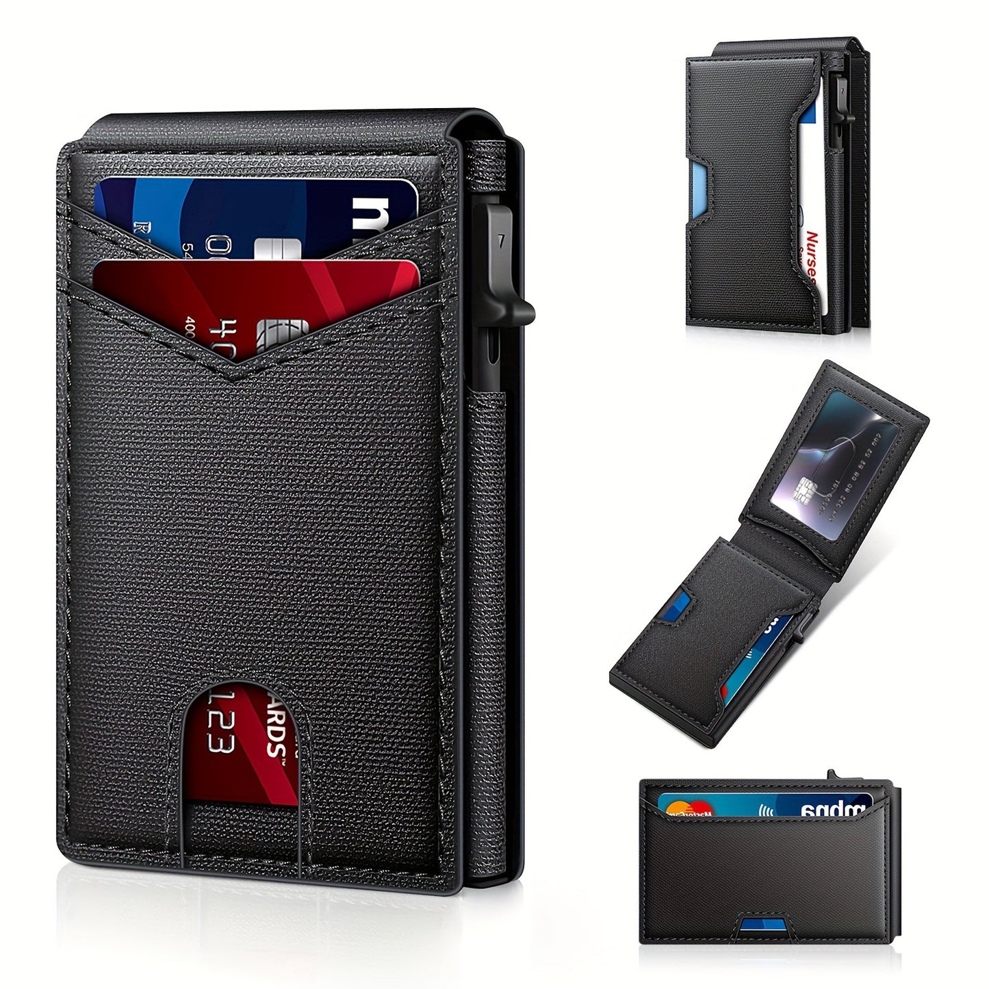 💼Men's Slim RFID Blocking Pop-up Card Wallet | One-Touch Card Ejection, Secure Storage