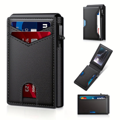 💼Men's Slim RFID Blocking Pop-up Card Wallet | One-Touch Card Ejection, Secure Storage