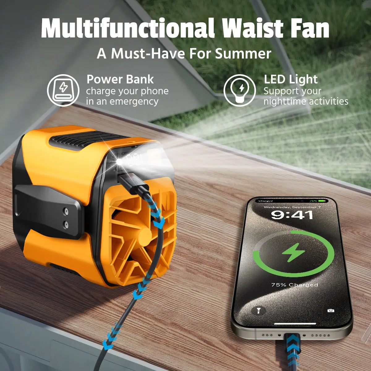 Upgrade Portable Waist Clip Fan - 10 Speeds, Rechargeable