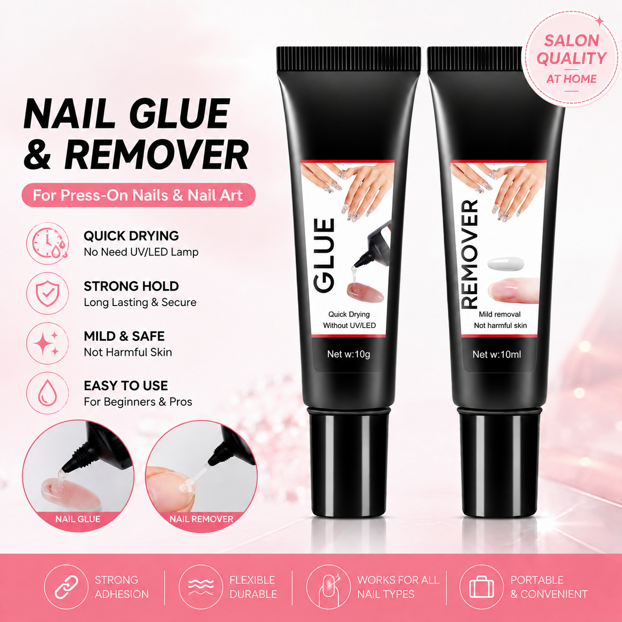 🔥LAST DAY 49% OFF🔥💅Quick‑Dry Semi‑Solid Nail Glue Kit – No UV Lamp Needed✨