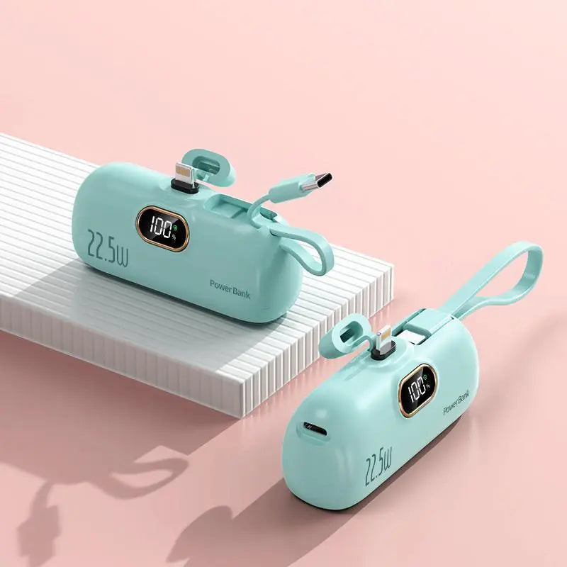 🪫→🔋No More Extra Cables! 5000mAh Mini Capsule 22.5W Fast Power Bank