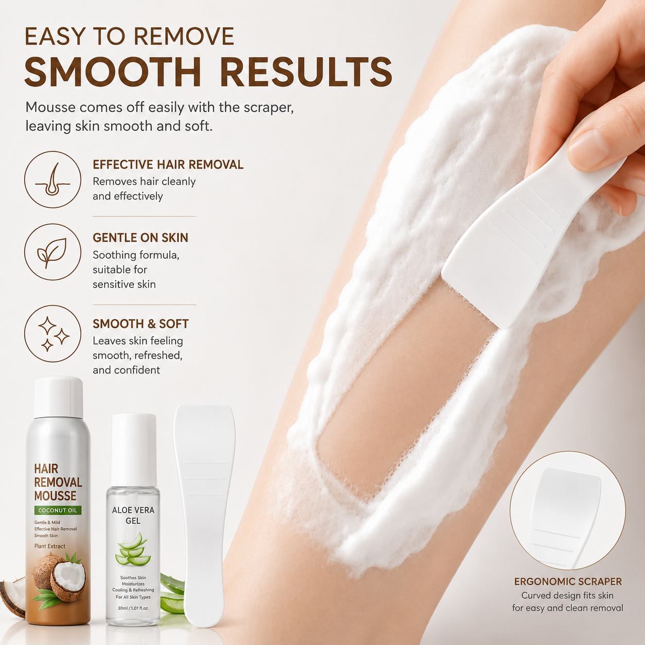🔥LAST DAY 49% OFF🔥🥥 Hair Removal Mousse Set🌿Gentle Depilatory Foam for Sensitive Skin