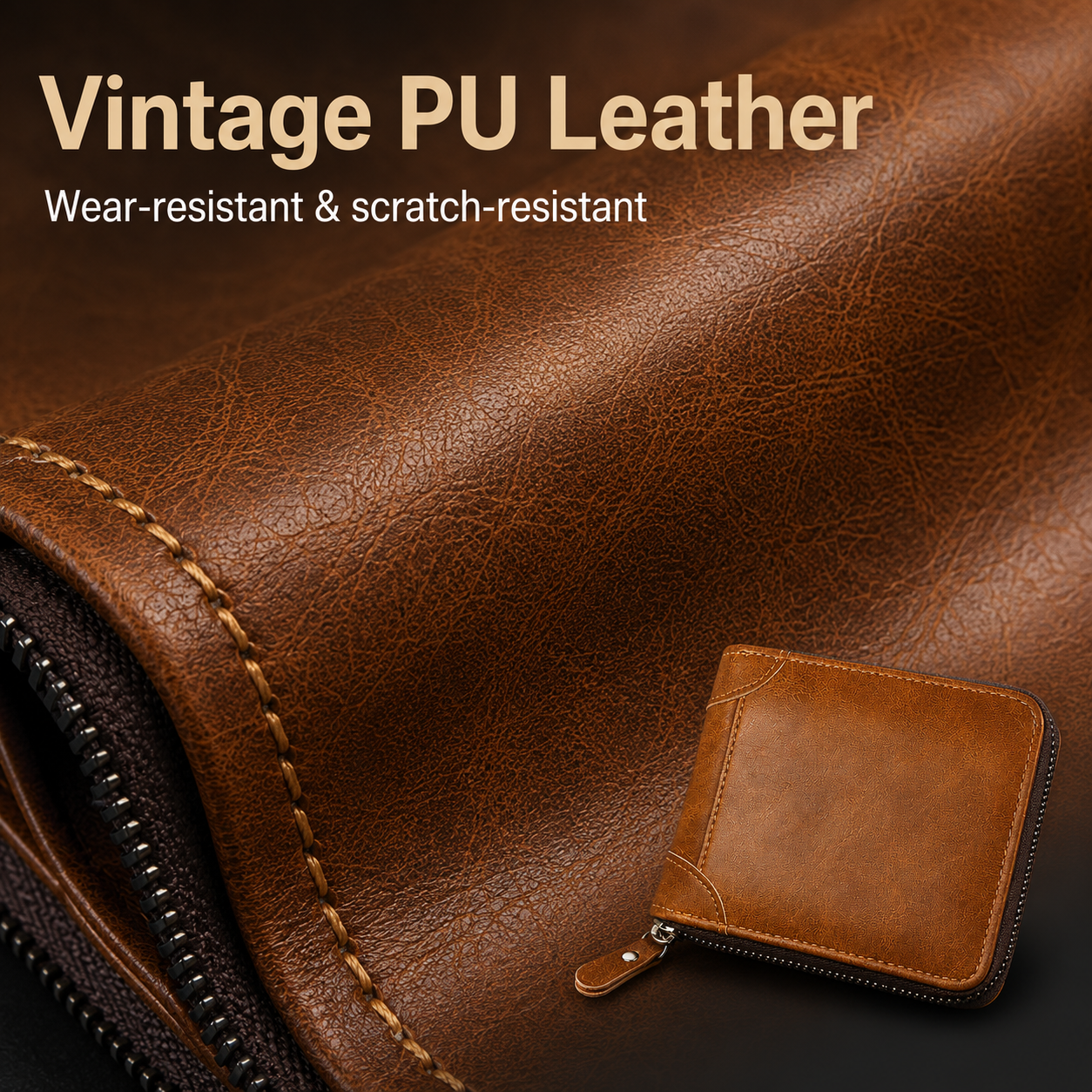 2025 New Men's Wallet PU Leather Retro Zipper Wallet