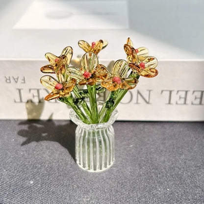 🏺 Handcrafted Mini Glass Flower Set | 7 Flowers & 1 Vase🌷 DIY Eternal Floral Desktop Ornament