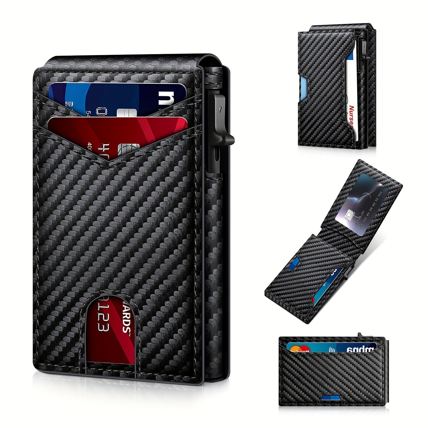 💼Men's Slim RFID Blocking Pop-up Card Wallet | One-Touch Card Ejection, Secure Storage