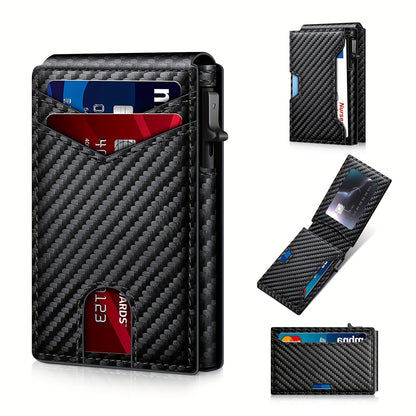 💼Men's Slim RFID Blocking Pop-up Card Wallet | One-Touch Card Ejection, Secure Storage