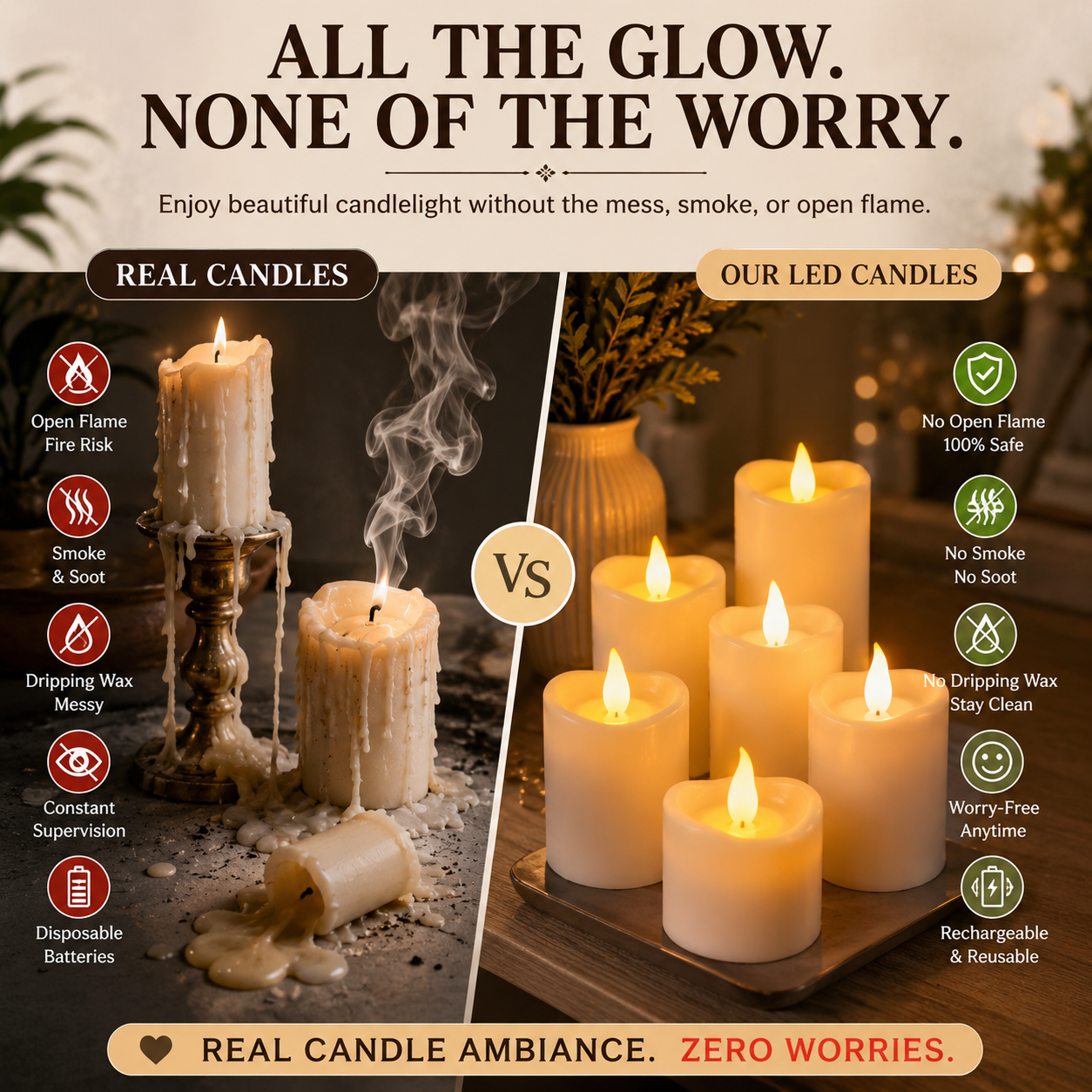 🔥Today Only: 49% Off 🕯️Rechargeable Flameless LED Candles with Remote, Timer & Charging Base🏡💛